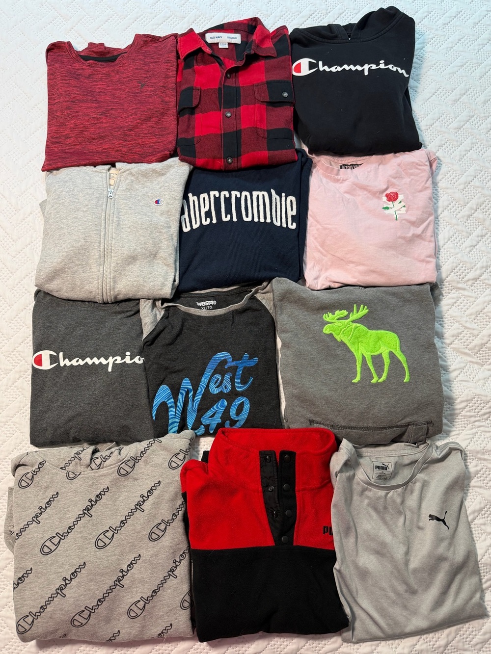 Brand Name Boy 14/16 XL Kids Long Sleeve Shirt & Hoodies Bundle 12 Items